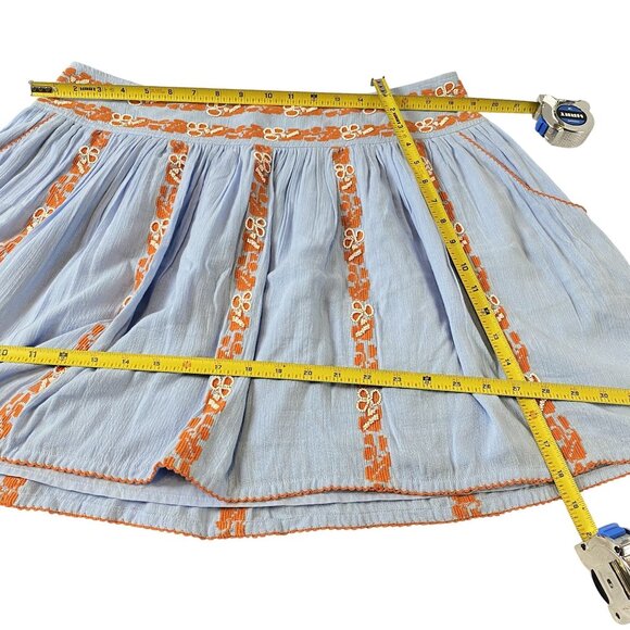 Tory Burch Bright Blue Embroidered Cotton Boho Short Skirt Size 14 - Picture 10 of 12